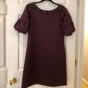 Plum 3/4 Tulip Sleeve Satin Cocktail Dress